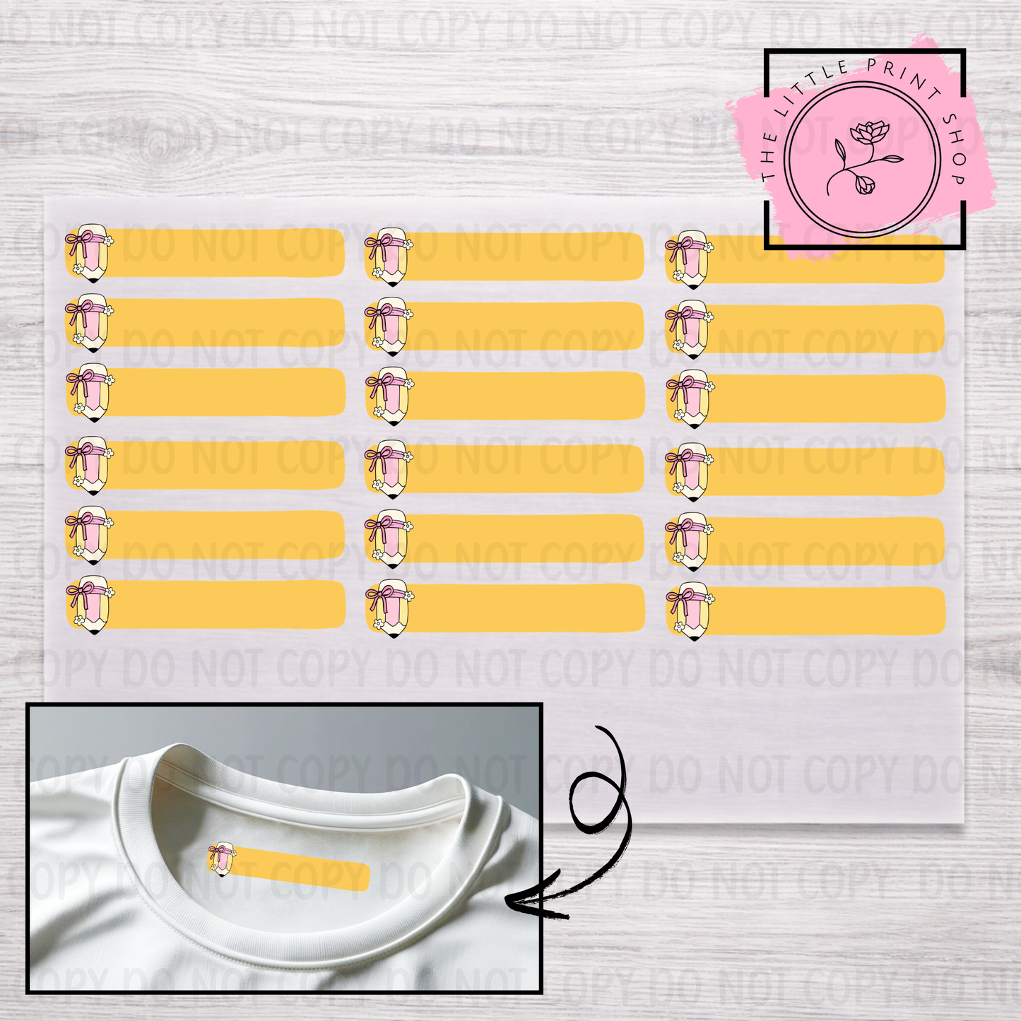 Clothing Label - Pencil - DTF Transfer Sheet of 18