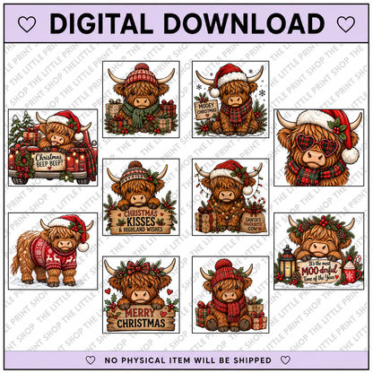Christmas Highland Cow Bundle - Digital Product