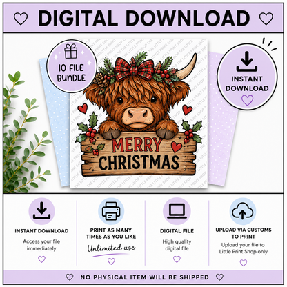 Christmas Highland Cow Bundle - Digital Product