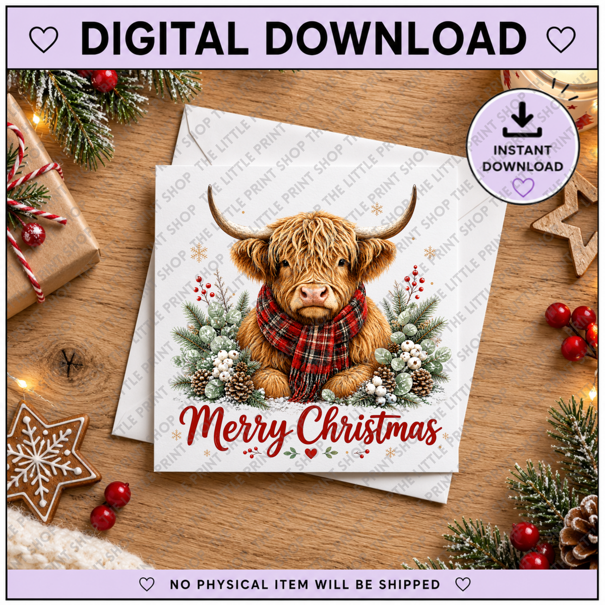 Merry Christmas Highland Cow - Digital Product