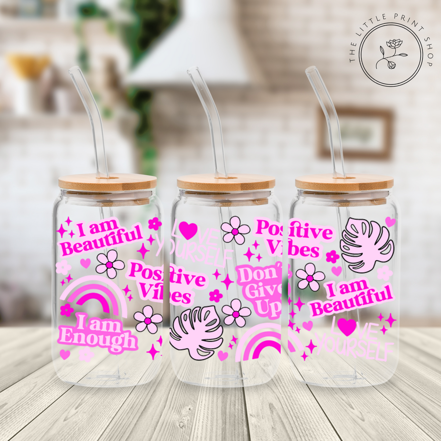 I Am Enough - 16oz Libbey Glass Printed UV DTF Wrap