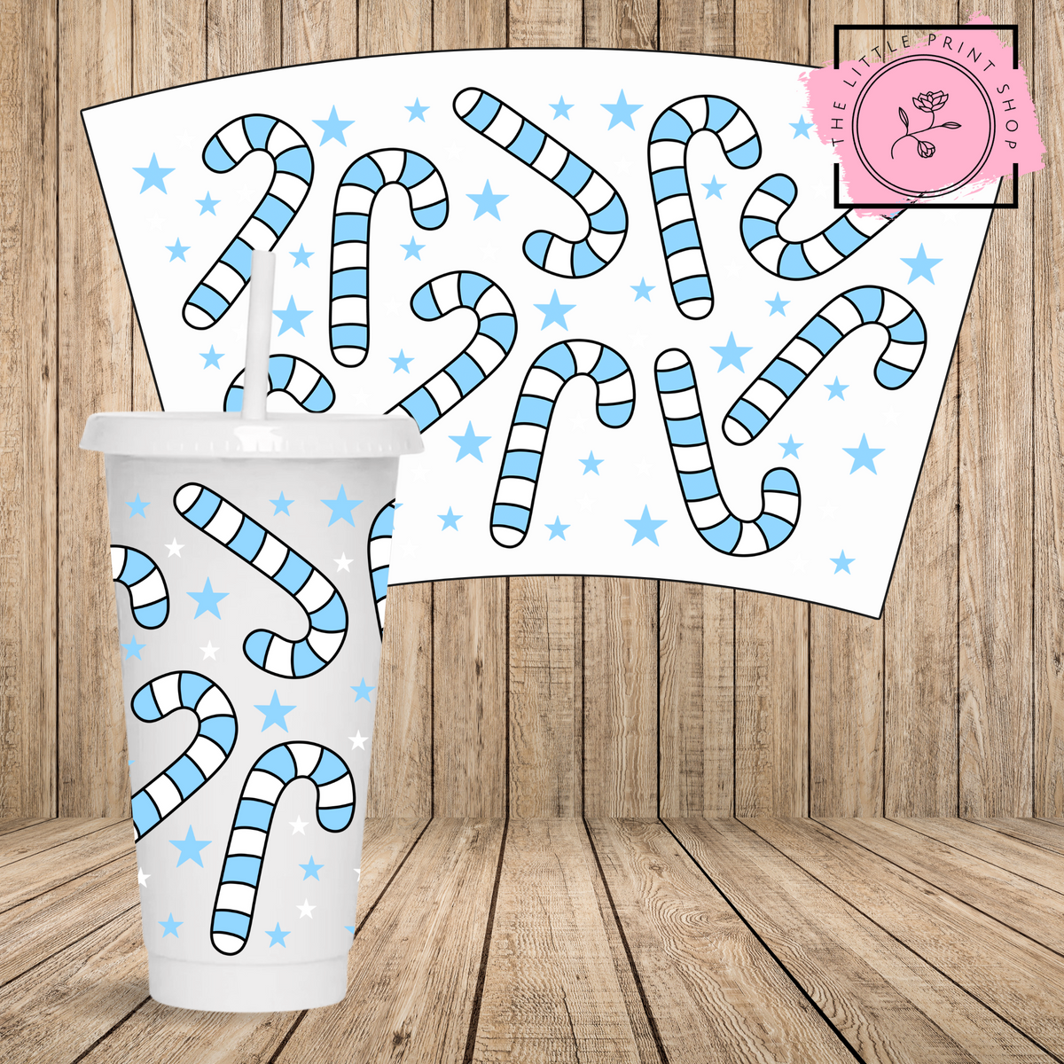 Blue Canes - 24oz Printed UV DTF Wrap