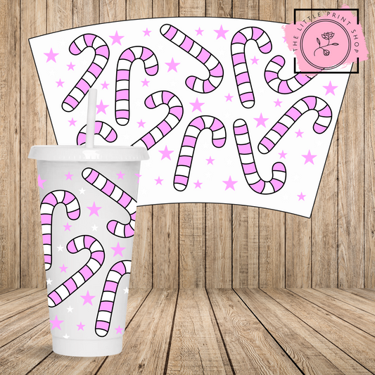 Pink Canes - 24oz Printed UV DTF Wrap