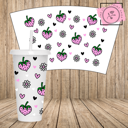 Pink Strawberries - 24oz Printed UV DTF Wrap