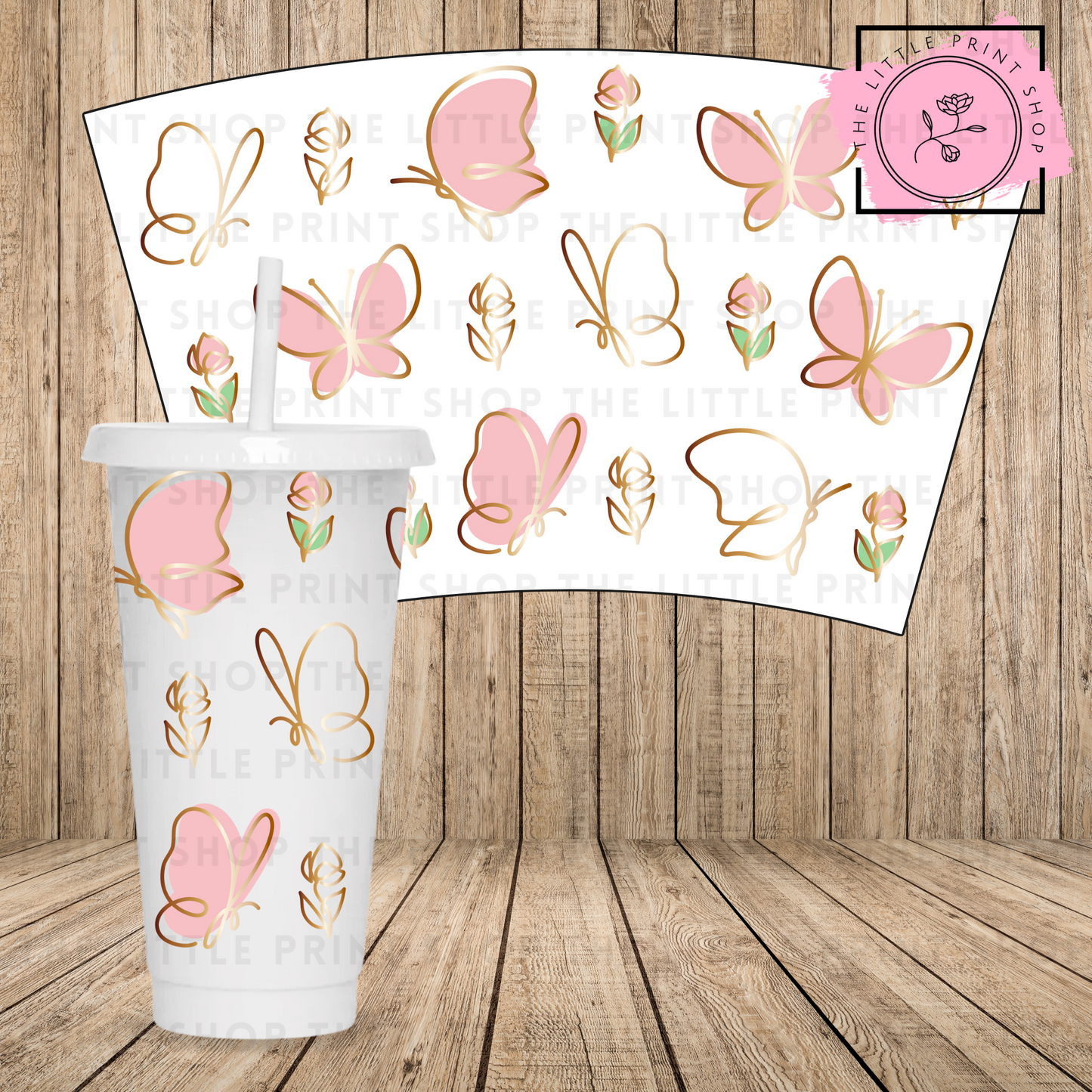 Butterfly Gold - 24oz Printed UV DTF Wrap