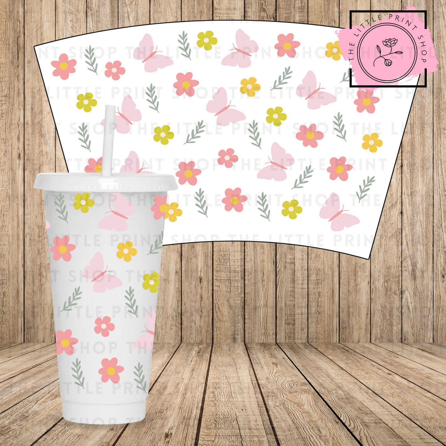 Pink Butterfly - 24oz Printed UV DTF Wrap