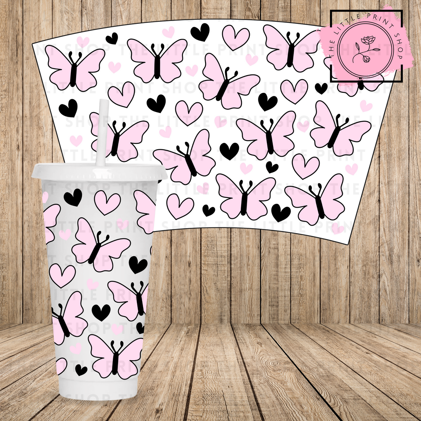 Pink Butterflies - 24oz Printed UV DTF Wrap