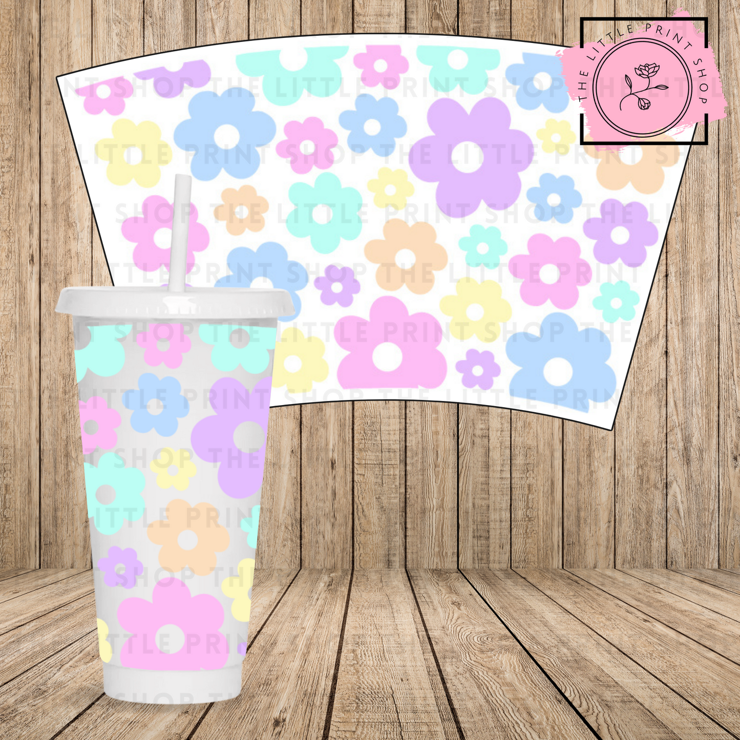 Pastel Flowers - 24oz Printed UV DTF Wrap
