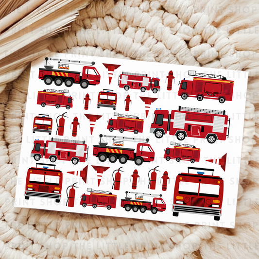 Fire Engines - UV DTF 8x6 Decal Sheet