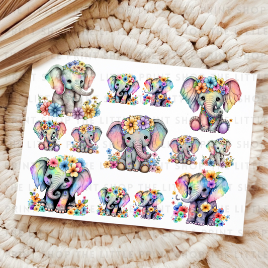 Rainbow Elephants - UV DTF 8x6 Decal Sheet