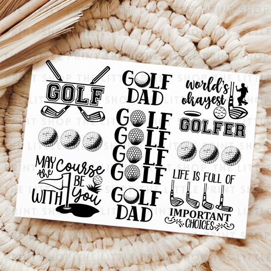 Golf Golf Golf - UV DTF 8x6 Decal Sheet