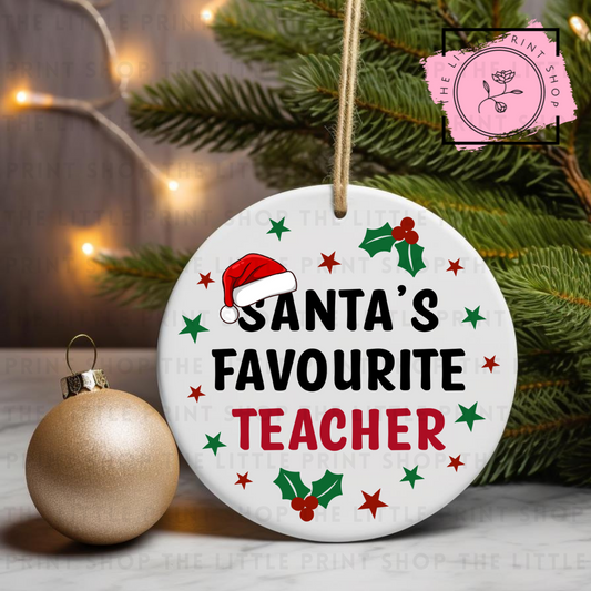 Santa's Favourite Teacher - UV DTF Bauble Decal
