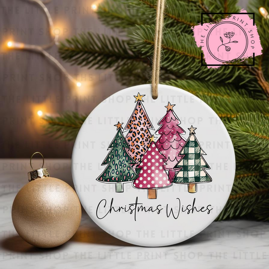 Christmas Wishes Pink Trees - UV DTF Bauble Decal
