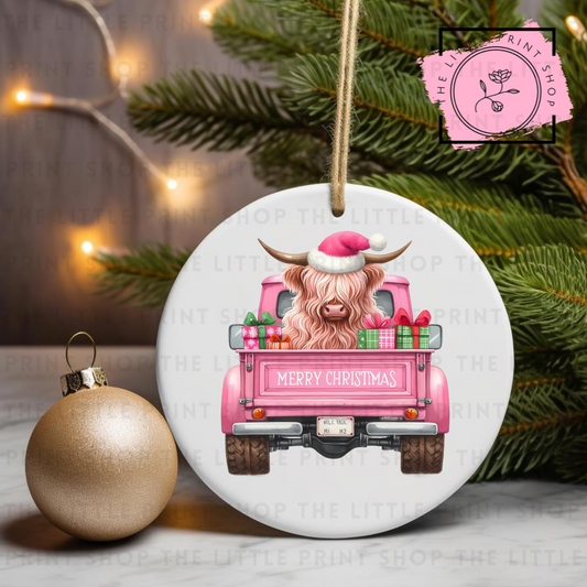 Highland Cow - White Text - UV DTF Bauble Decal