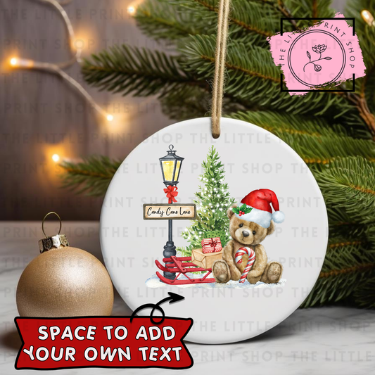 Candy Cane Bear - UV DTF Bauble Decal