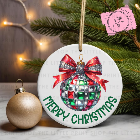Merry Christmas Disco Ball - UV DTF Bauble Decal