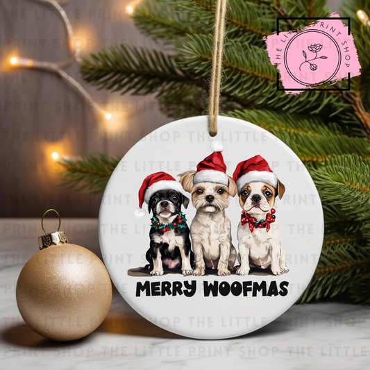 Merry Woofmas Dog Trio - UV DTF Bauble Decal