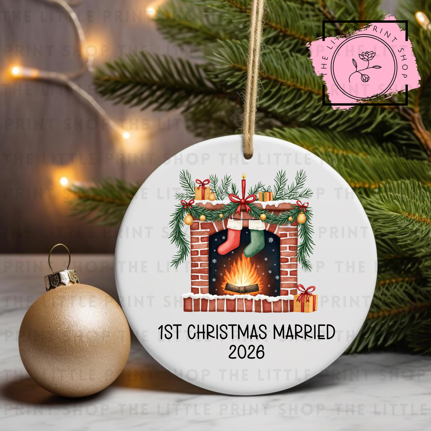 1st Christmas Married Fireplace - UV DTF Bauble Decal
