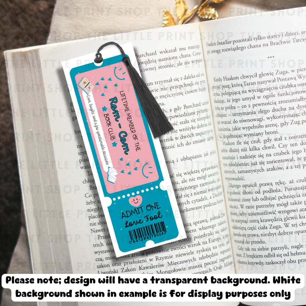 Rom - Com - UV DTF 14cm x 5cm Bookmark Decal