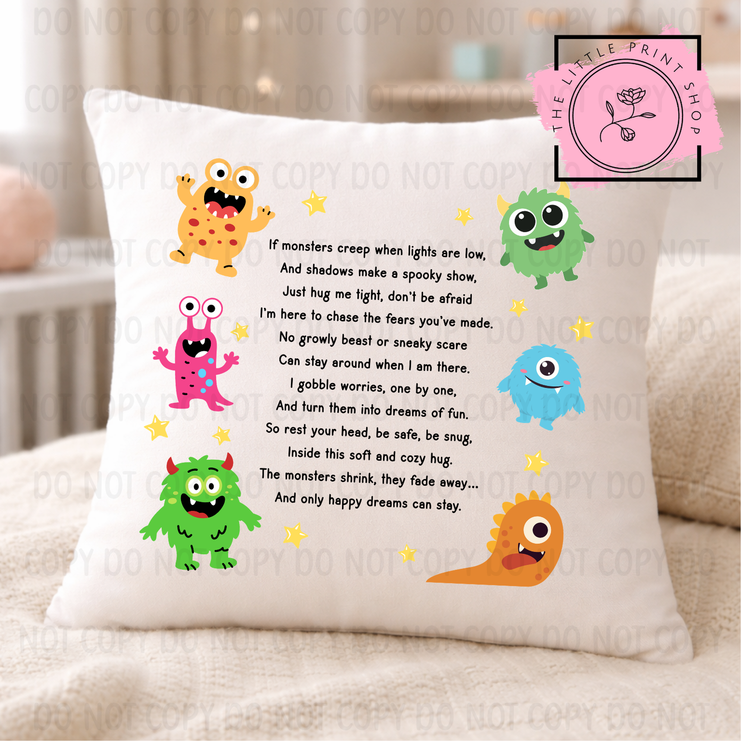 Monster Worry Poem - DTF Cushion Transfer