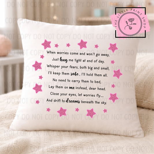 Pink Stars Worry Poem - DTF Cushion Transfer
