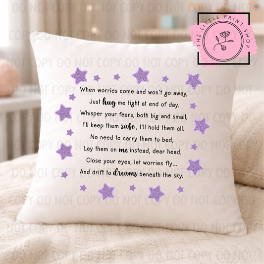 Purple Stars Worry Poem - DTF Cushion Transfer