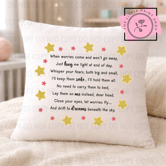 Yellow Stars Worry Poem - DTF Cushion Transfer