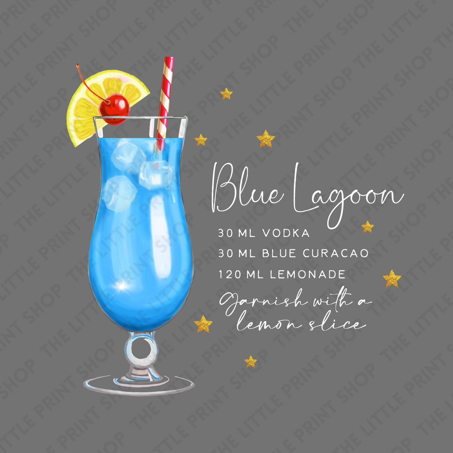 Blue Lagoon Recipe - Various Sizes - UV DTF Decal