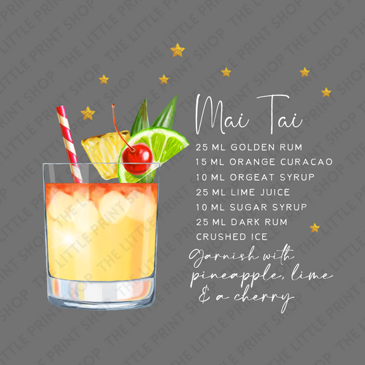 Mai Tai Recipe - Various Sizes - UV DTF Decal