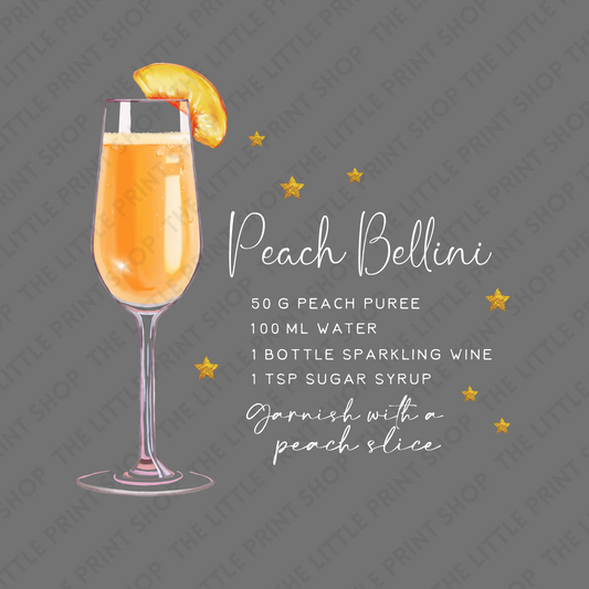 Peach Bellini Recipe - Various Sizes - UV DTF Decal