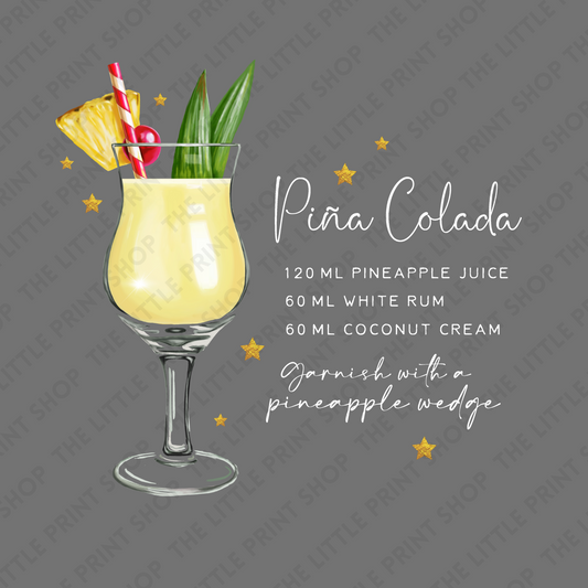 Pina Colada Recipe - Various Sizes - UV DTF Decal