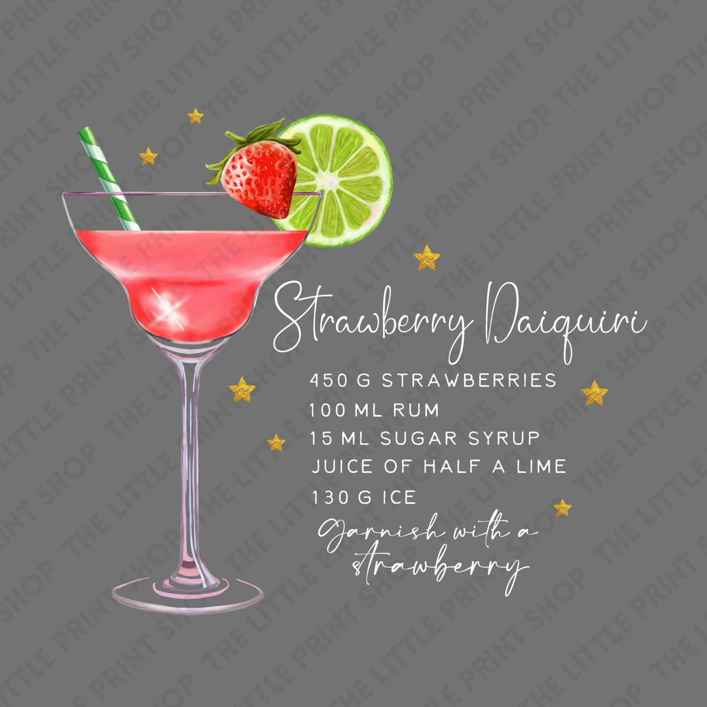 Strawberry Daiquiri Recipe - Various Sizes - UV DTF Decal