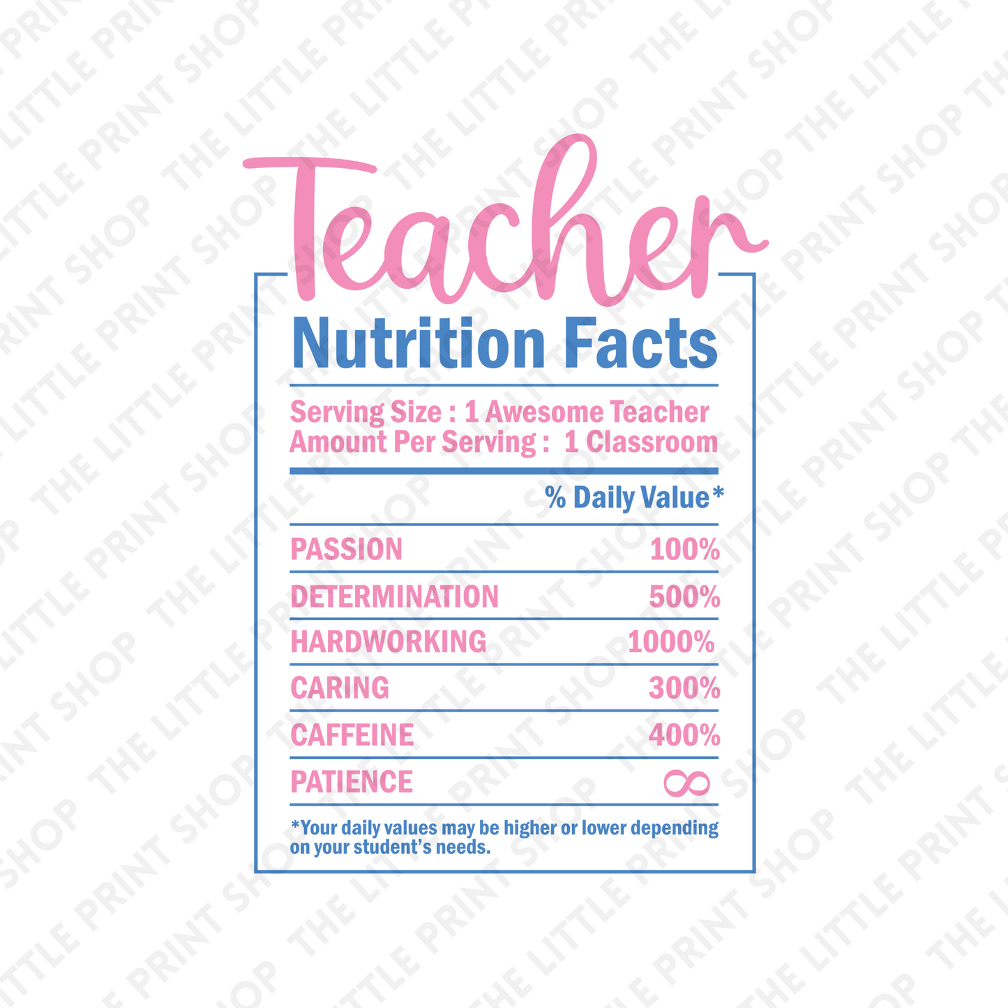 Teacher Facts - Pink - UV DTF 3 inch Decals
