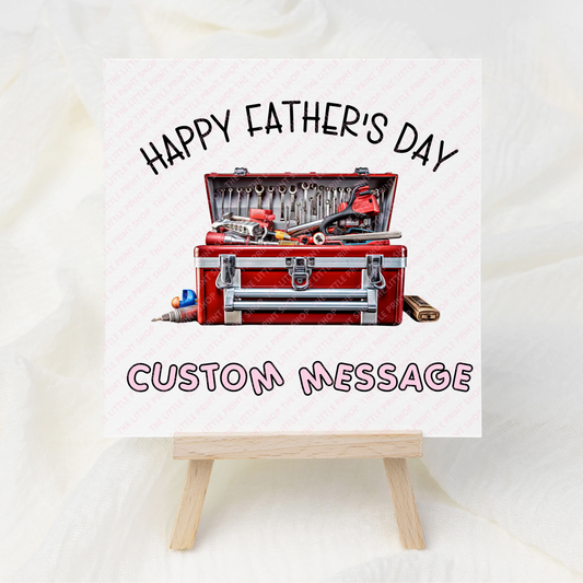 Father's Day Red Tool Box - Custom Message - UV DTF 3 inch Decals
