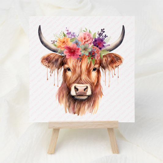 Floral Highland Cow - UV DTF 3 inch Decals