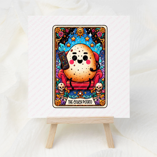 Couch Potato Tarot Card - UV DTF 3 inch Decals