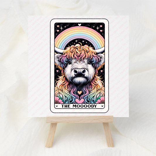 Highland Cow Rainbow Tarot Card - UV DTF 3 inch Decals