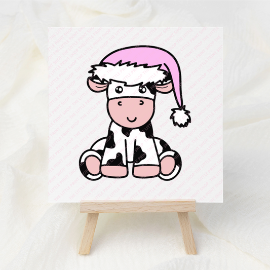 Christmas Cow Pink - UV DTF 3 inch Decal