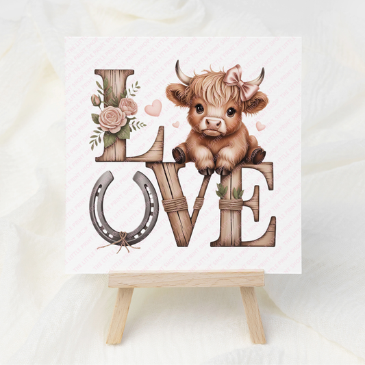 LOVE Highland Cow - UV DTF 3 inch Decals