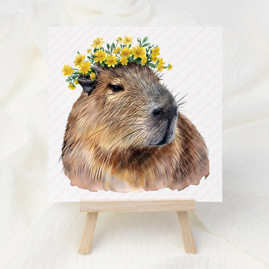 Capybara Yellow Floral - UV DTF 3 inch Decals