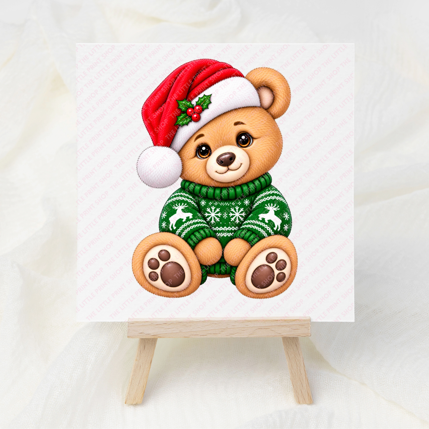 Christmas Bear Green Jumper - UV DTF 3 inch Decal