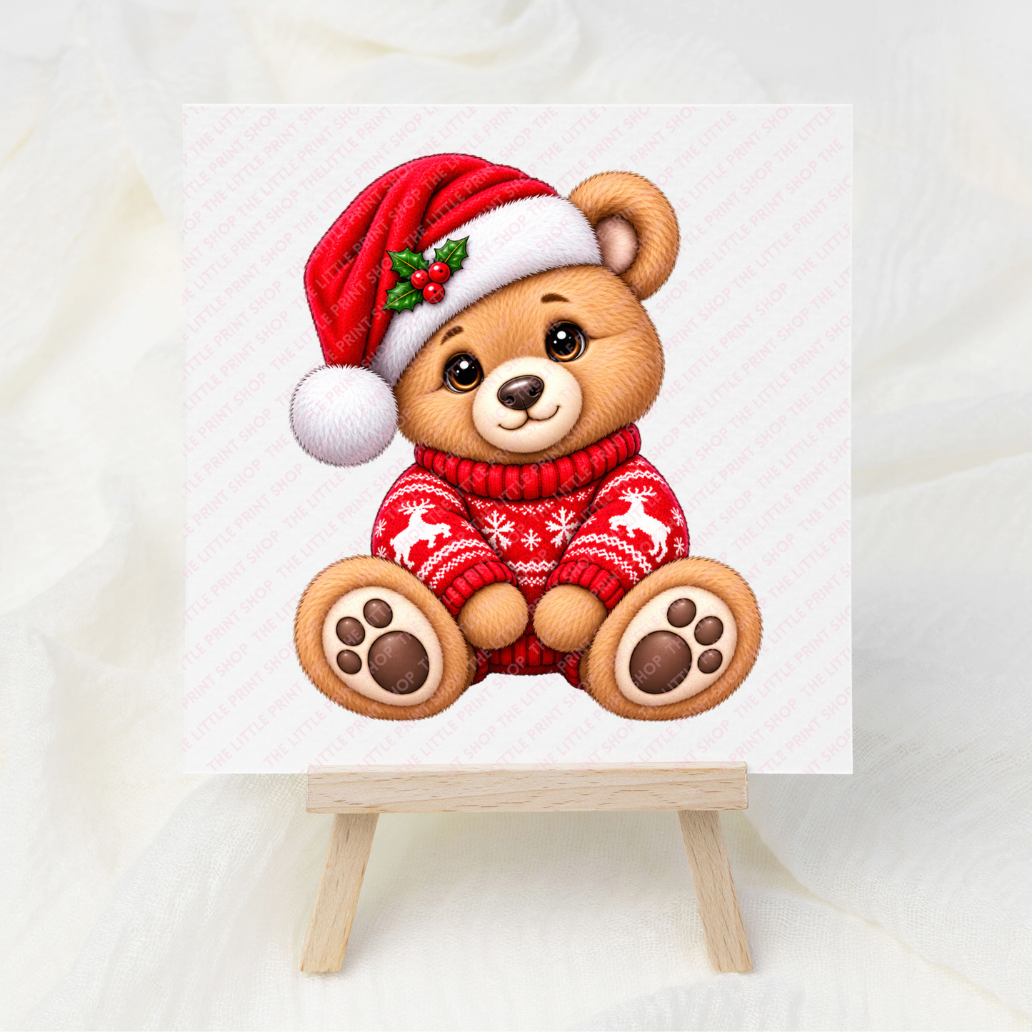 Christmas Bear Red Jumper - UV DTF 3 inch Decal