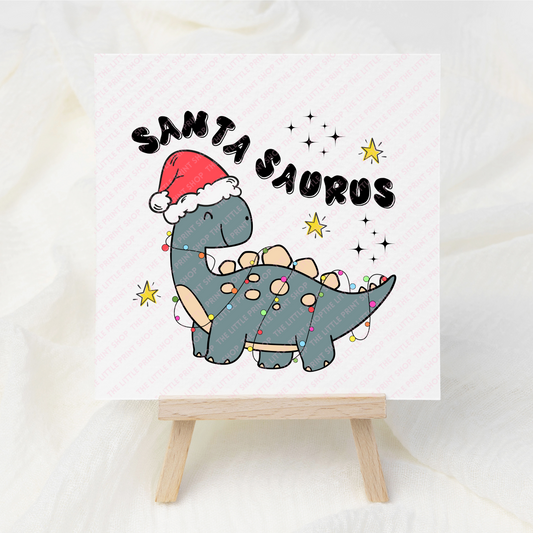 Christmas Blue Dino - UV DTF 3 inch Decal