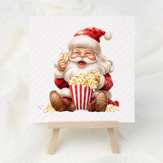 Popcorn Santa - UV DTF 3 inch Decal