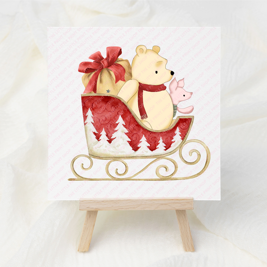 Yellow Bear Sleigh - UV DTF 3 inch Decal