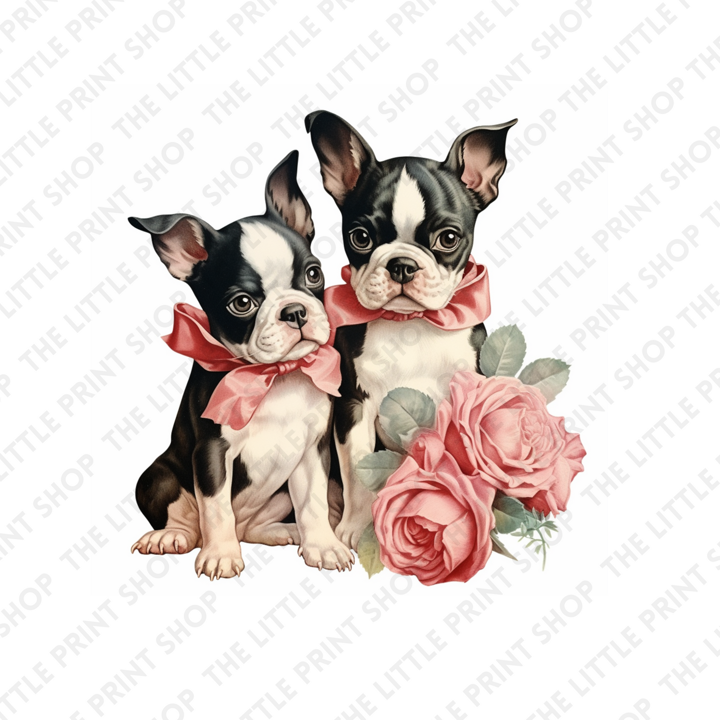 Boston Terriers Roses - UV DTF 3 inch Decals