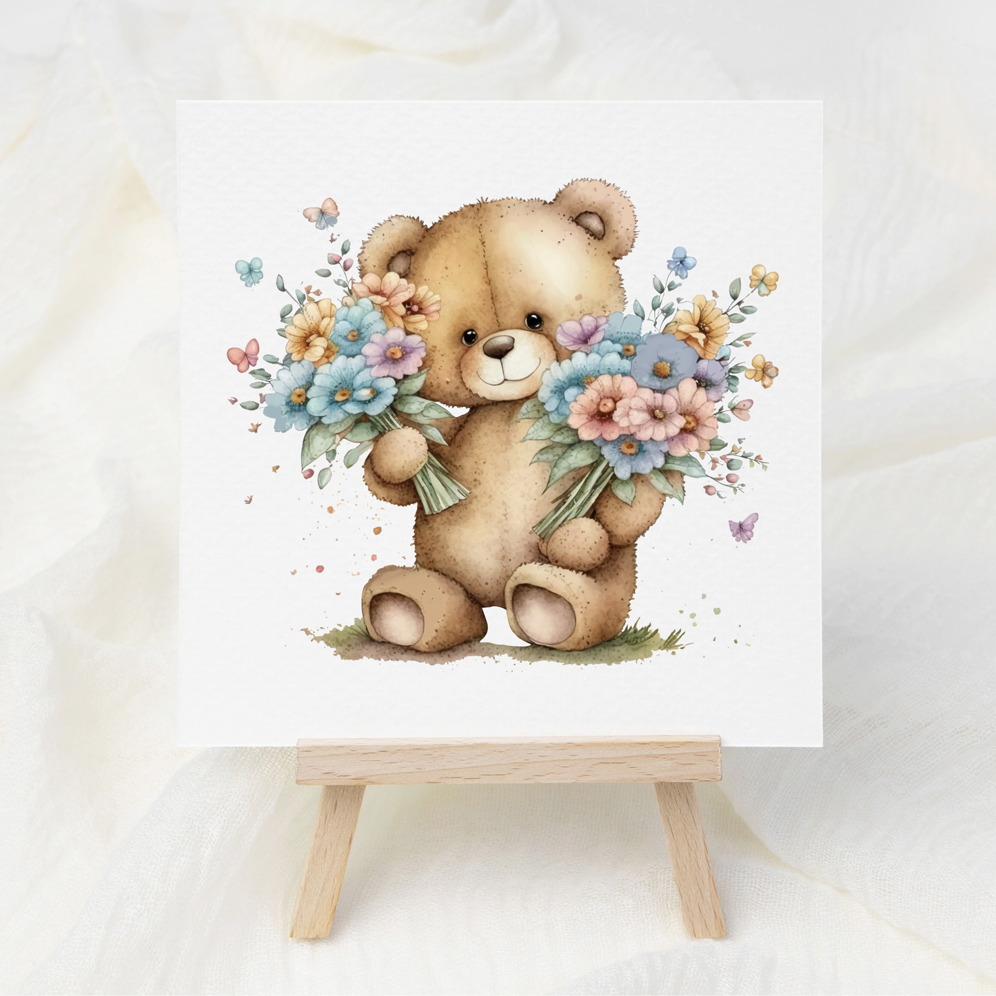 Bear Holding Flowers - UV DTF 3 inch Decals