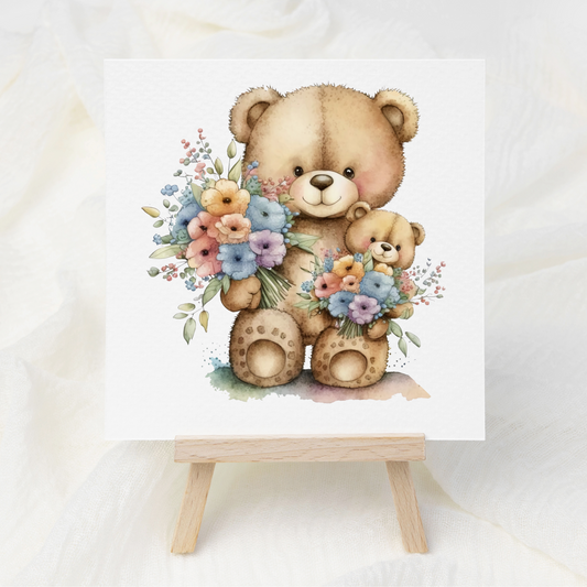 Bear Holding Flowers - UV DTF 3 inch Decals