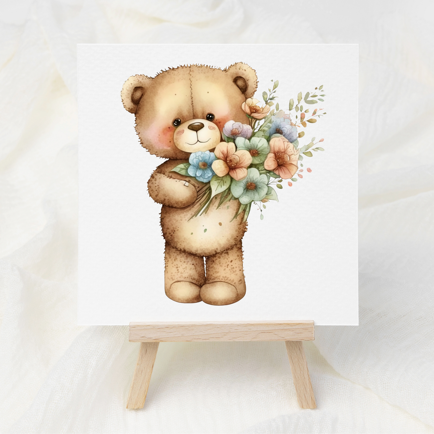 Bear Holding Flowers - UV DTF 3 inch Decals