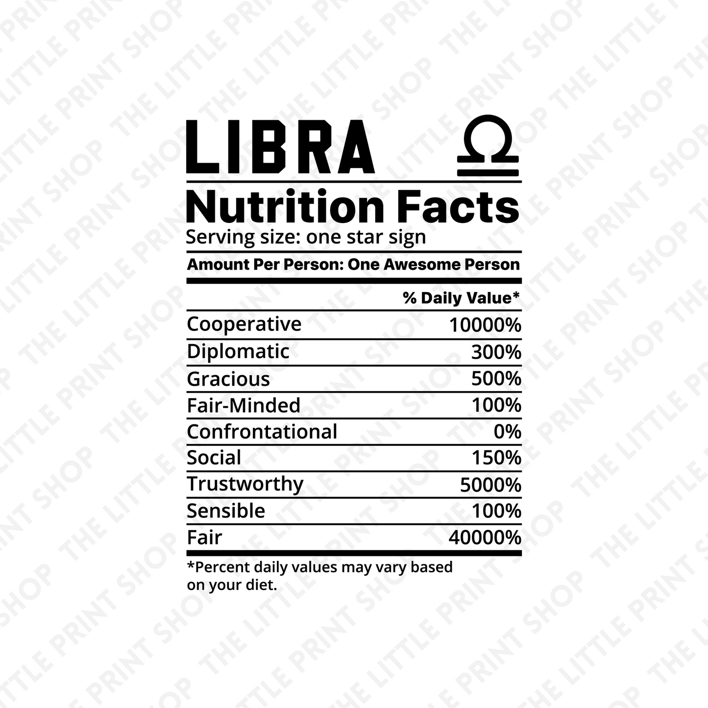 Libra Nutri Facts - UV DTF 3 inch Decals